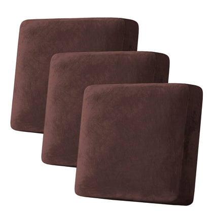 H.VERSAILTEX Velvet Stretch Couch Cushion Cover Plush Cushion Slipcover for Chair Loveseat Sofa Cushion Furniture Protector Seat Cushion Sofa Cover (3 Piece Sofa Cushion Covers, Ivory)