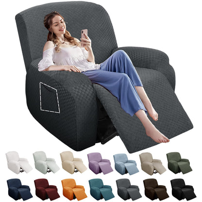 YEMYHOM 8 Pieces Stretch Recliner Sofa Cover Latest Jacquard Reclining Couch Cover with Side Pocket Anti-Slip Fitted 3 Cushion Furniture Slipcovers with Elastic Bottom (Sofa Recliner, Light Gray)