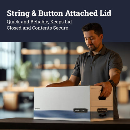 Bankers Box 12-Pack String & Button Medium-Duty File Box, Letter, FastFold