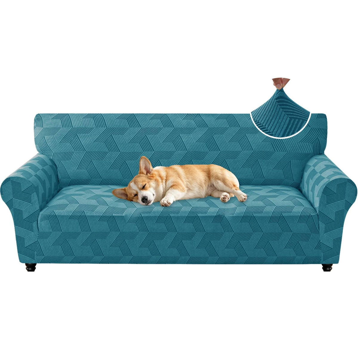 ZNSAYOTX Stretch Couch Covers for 3 Cushion Couch, 1-Piece Sofa Cover Slipcover Pet Friendly, Furniture Protector with Elastic Bottom for Dogs Geometrical Jacquard Fabric (Large, Light Grey)