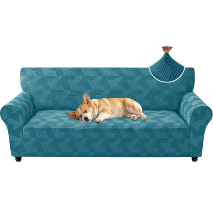 ZNSAYOTX Stretch Couch Covers for 3 Cushion Couch, 1-Piece Sofa Cover Slipcover Pet Friendly, Furniture Protector with Elastic Bottom for Dogs Geometrical Jacquard Fabric (Large, Light Grey)