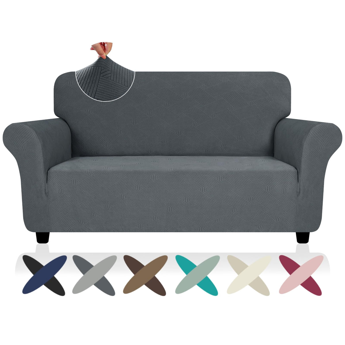 ZNSAYOTX Super Stretch Couch Cover (72"-92") Universal Sofa Covers with Elastic Bottom, Dog Cat Pets Friendly Washable Furniture Protector Fitted Sofa Slipcovers Stay in Place (Dark Grey, Sofa)