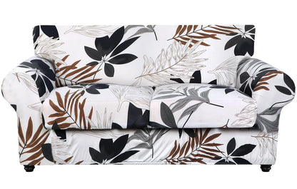SearchI Stretch Sofa Cover Printed Couch Cover, Floral Pattern 4 Pieces Sofa Slipcover with 3 Separate Cushion Cover, Washable Furniture Protector for Living Room(Sofa, Yellow+Flower)