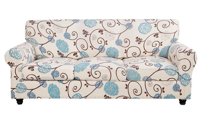 SearchI Stretch Sofa Cover Printed Couch Cover, Floral Pattern 4 Pieces Sofa Slipcover with 3 Separate Cushion Cover, Washable Furniture Protector for Living Room(Sofa, Yellow+Flower)