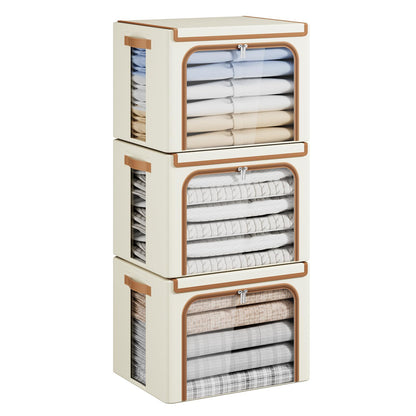 Yecaye Clothes Storage Bins with Metal Frame, Foldable Organizer Box, 40L