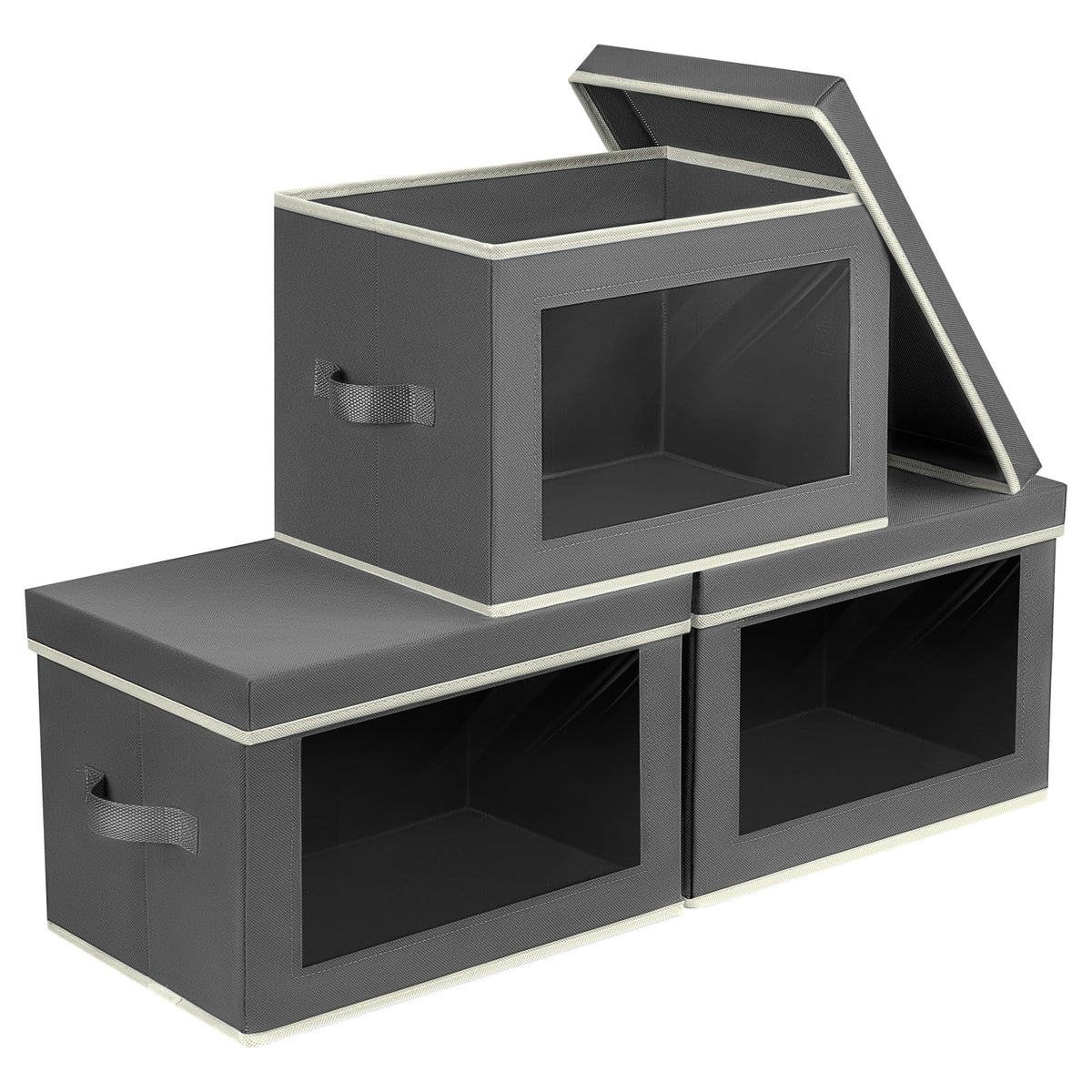 Homsorout Storage Bins with Lids - Fabric Closet Storage Bins with Window, Collapsible Baskets for Shelves 4 Pack, Home Decorative Boxes for Clothes, Closet, Office, Grey