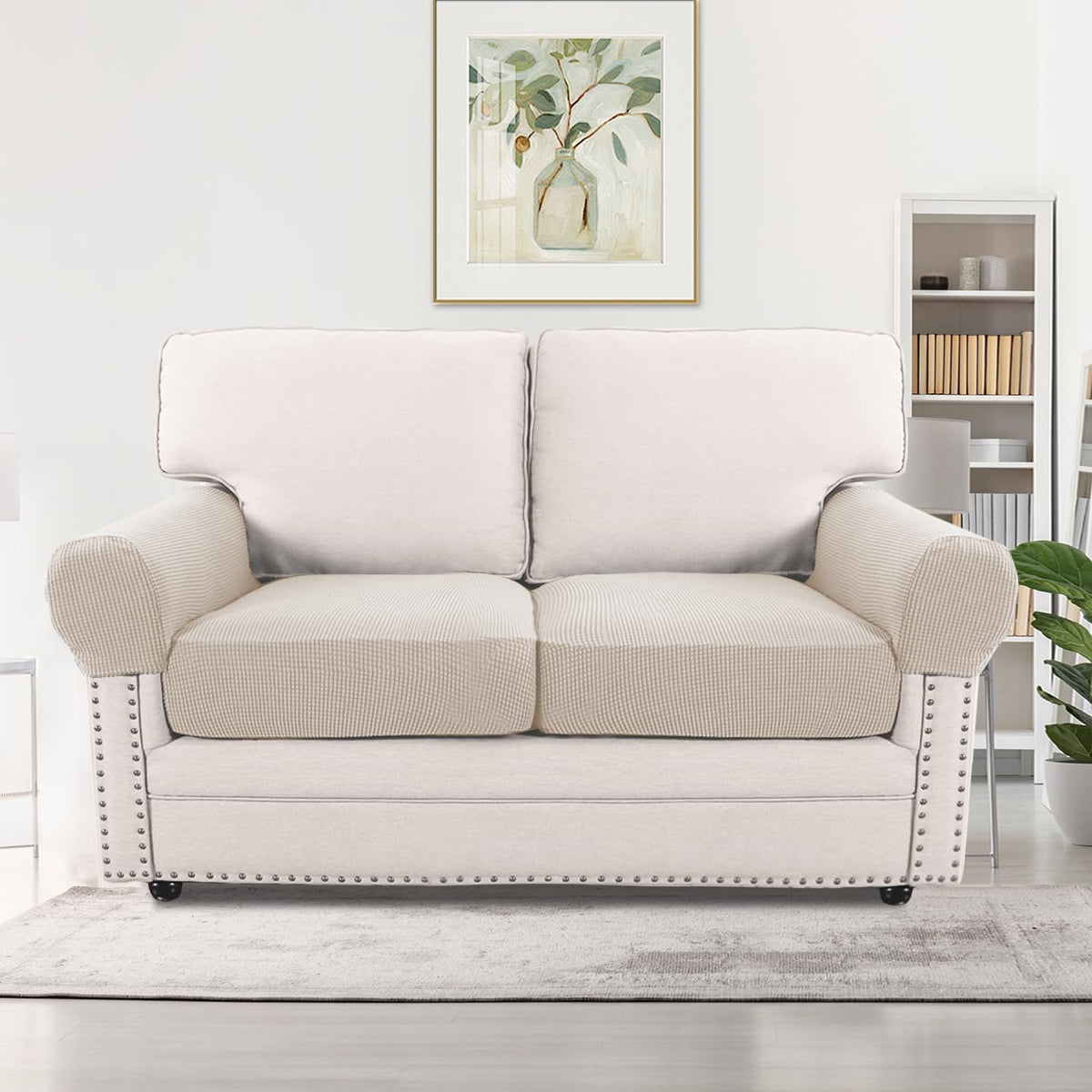 H.VERSAILTEX Multi-Pieces Sofa Covers Stretch Couch Covers Form Fitted Seats and Back Cushions Covers (3 Seat Covers Plus 3 Back Cusion Covers, Bonus 2 Armrest Covers), Sand