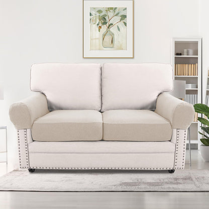 H.VERSAILTEX Multi-Pieces Sofa Covers Stretch Couch Covers Form Fitted Seats and Back Cushions Covers (3 Seat Covers Plus 3 Back Cusion Covers, Bonus 2 Armrest Covers), Sand