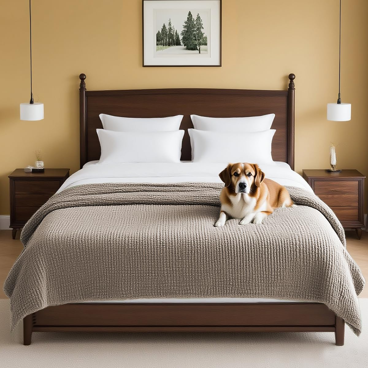 H.VERSAILTEX Plush Chenille Dog Bed Cover Thick Soft Sofa Cover for 3 Cushion Couch Anti Slip Couch Cover Furniture Protector for Dog, Pet, Cat (35" x 82", Ivory)