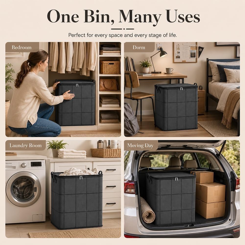 2027 Upgraded XXL Foldable Storage Bag with Reinforced Handles, 220L Fabric Organizer, Portable Moving Storage Bags with Zipper for Bedding, Clothes, Quilts & Moving (3, XXL: 23.6x19.7x27.6 in)