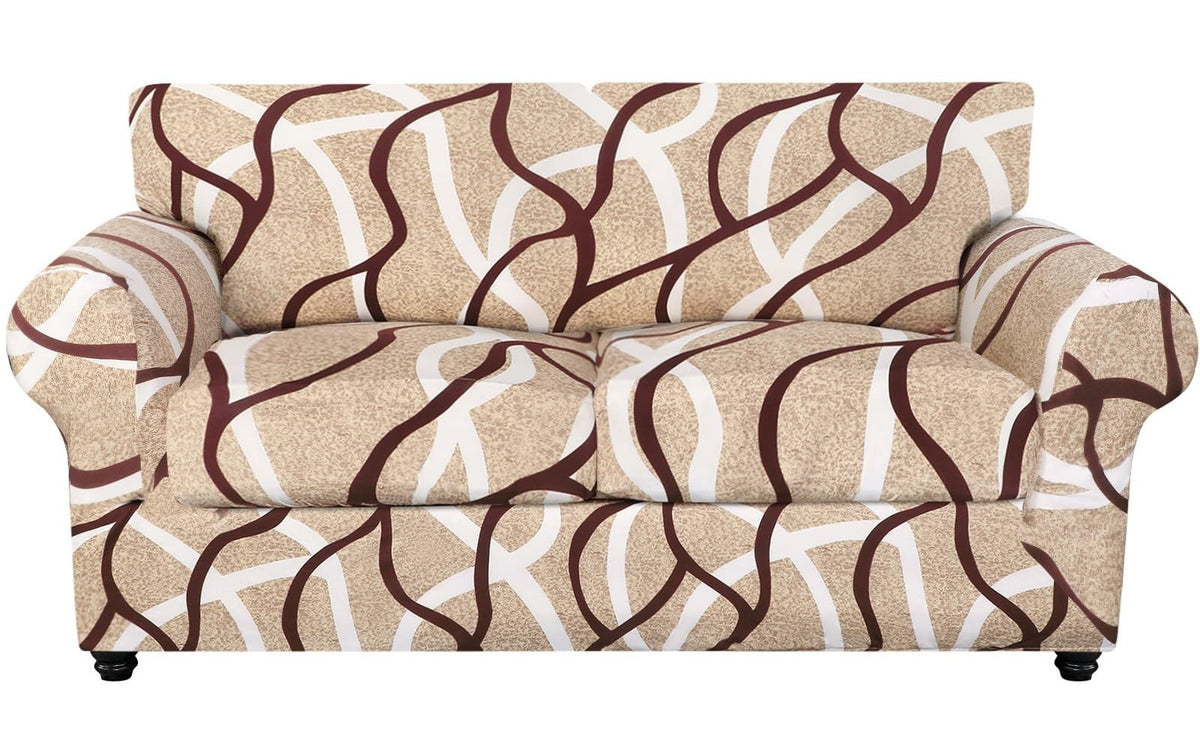 SearchI Stretch Sofa Cover Printed Couch Cover, Floral Pattern 4 Pieces Sofa Slipcover with 3 Separate Cushion Cover, Washable Furniture Protector for Living Room(Sofa, Yellow+Flower)
