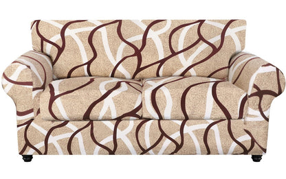 SearchI Stretch Sofa Cover Printed Couch Cover, Floral Pattern 4 Pieces Sofa Slipcover with 3 Separate Cushion Cover, Washable Furniture Protector for Living Room(Sofa, Yellow+Flower)