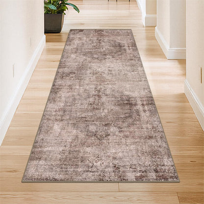 Farmhouse 8x10 Washable Area Rugs for Living Room, Neutral Taupe Brown Abstract Rug for Dining Room and Bedroom, Soft Foldable Low Pile Carpet, Stain Resistant Non-Slip Backing, Distressed Design