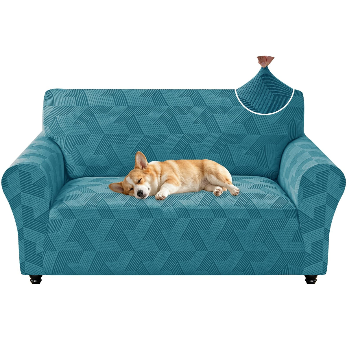 ZNSAYOTX Stretch Couch Covers for 3 Cushion Couch, 1-Piece Sofa Cover Slipcover Pet Friendly, Furniture Protector with Elastic Bottom for Dogs Geometrical Jacquard Fabric (Large, Light Grey)
