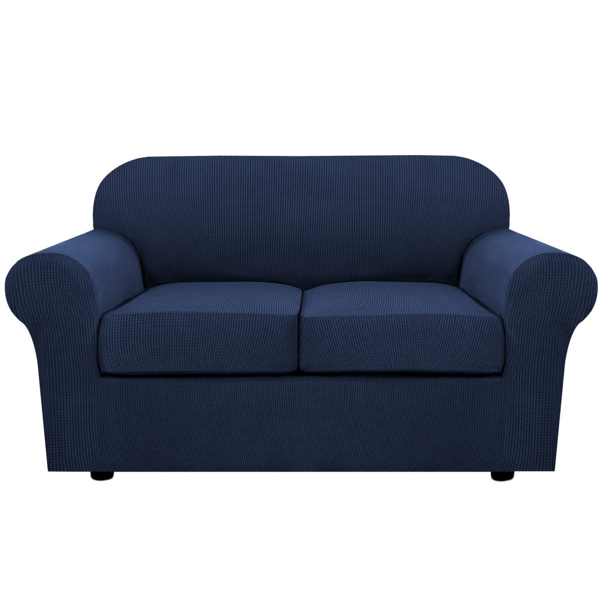 H.VERSAILTEX 4 Piece Stretch Sofa Covers for 3 Cushion Couch Covers for Living Room Furniture Slipcovers (Base Cover Plus 3 Seat Cushion Covers) Upgraded Thicker Jacquard Fabric (Sofa, Navy)