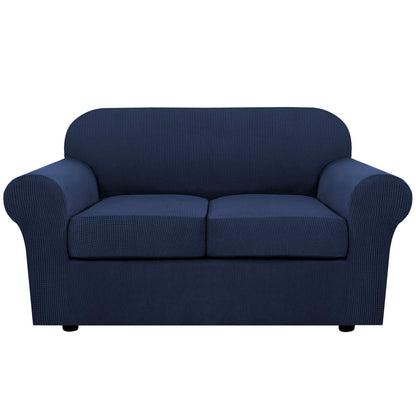 H.VERSAILTEX 4 Piece Stretch Sofa Covers for 3 Cushion Couch Covers for Living Room Furniture Slipcovers (Base Cover Plus 3 Seat Cushion Covers) Upgraded Thicker Jacquard Fabric (Sofa, Navy)