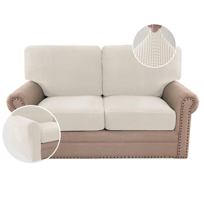 H.VERSAILTEX Multi-Pieces Sofa Covers Stretch Couch Covers Form Fitted Seats and Back Cushions Covers (3 Seat Covers Plus 3 Back Cusion Covers, Bonus 2 Armrest Covers), Sand