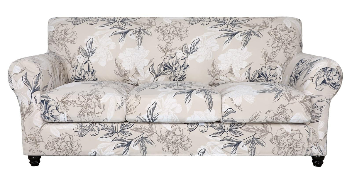 SearchI Stretch Sofa Cover Printed Couch Cover, Floral Pattern 4 Pieces Sofa Slipcover with 3 Separate Cushion Cover, Washable Furniture Protector for Living Room(Sofa, Yellow+Flower)