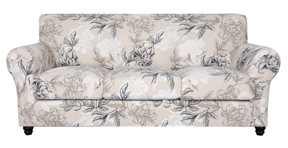 SearchI Stretch Sofa Cover Printed Couch Cover, Floral Pattern 4 Pieces Sofa Slipcover with 3 Separate Cushion Cover, Washable Furniture Protector for Living Room(Sofa, Yellow+Flower)