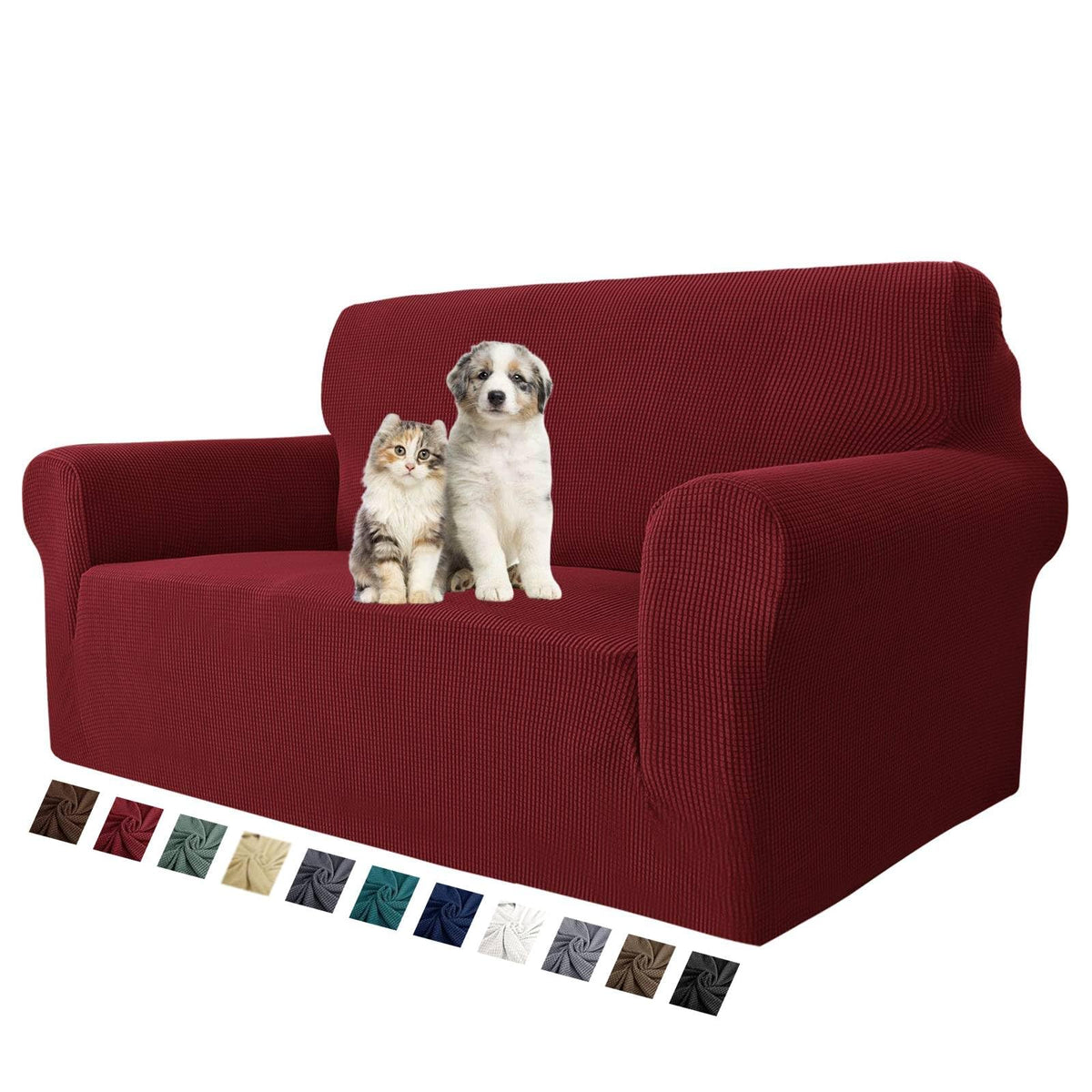 MAXIJIN Super Stretch Couch Cover for 3 Cushion Couch, 1-Piece Universal Sofa Covers Living Room Jacquard Spandex Furniture Protector Dogs Pet Friendly Fitted (Large, Gray)