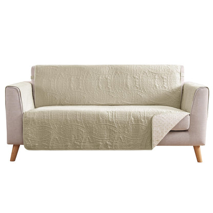 Quilted Sofa Slipcovers with Pockets, Anti-Slip Medallion Designed Couch Covers for 3 Cushion Sofa, Couch Cover for Dogs Cats Water-Repellent Machine Washable (Large Sofa 68", Ivory White)