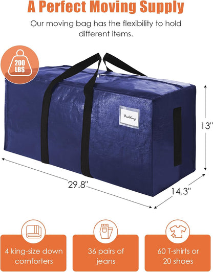 SWEET DOLPHIN 8 Pack 200LB Heavy-Duty Moving Bags with Wrap-Around Handles, Extra Large Storage Totes for Space Saving, Clothes Storage Bags, College Dorm Essentials, Blue, 24 Gal