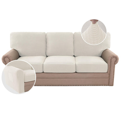 H.VERSAILTEX Multi-Pieces Sofa Covers Stretch Couch Covers Form Fitted Seats and Back Cushions Covers (3 Seat Covers Plus 3 Back Cusion Covers, Bonus 2 Armrest Covers), Sand