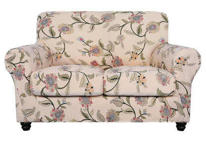 SearchI Stretch Sofa Cover Printed Couch Cover, Floral Pattern 4 Pieces Sofa Slipcover with 3 Separate Cushion Cover, Washable Furniture Protector for Living Room(Sofa, Yellow+Flower)