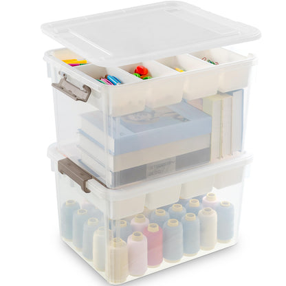 Citylife 17QT Clear Craft Organizers and Storage Box with Removable Tray