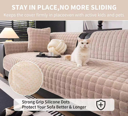Velvet Sectional Couch Cover for 2-3 Seat, Khaki, 1PC, 35.4"x71"