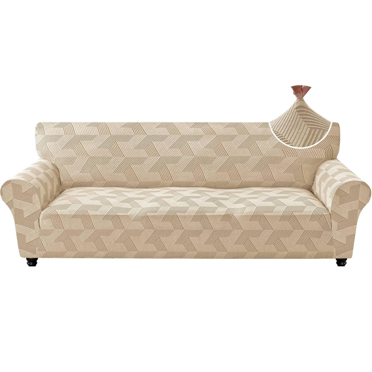 ZNSAYOTX Stretch Couch Covers for 3 Cushion Couch, 1-Piece Sofa Cover Slipcover Pet Friendly, Furniture Protector with Elastic Bottom for Dogs Geometrical Jacquard Fabric (Large, Light Grey)