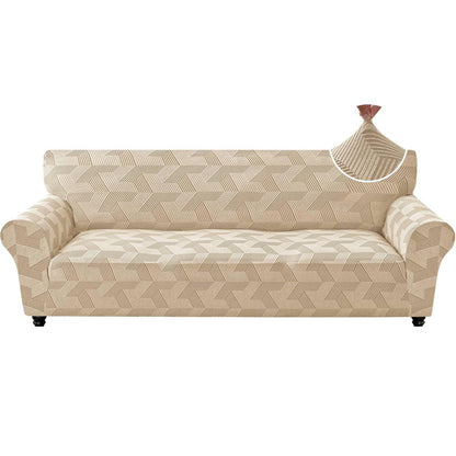 ZNSAYOTX Stretch Couch Covers for 3 Cushion Couch, 1-Piece Sofa Cover Slipcover Pet Friendly, Furniture Protector with Elastic Bottom for Dogs Geometrical Jacquard Fabric (Large, Light Grey)