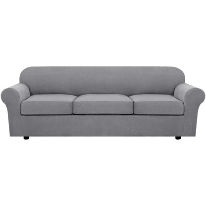 H.VERSAILTEX 4 Piece Stretch Sofa Covers for 3 Cushion Couch Covers for Living Room Furniture Slipcovers (Base Cover Plus 3 Seat Cushion Covers) Upgraded Thicker Jacquard Fabric (Sofa, Navy)