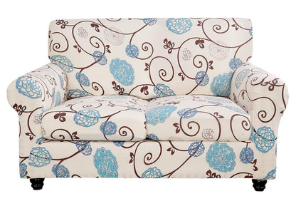 SearchI Stretch Sofa Cover Printed Couch Cover, Floral Pattern 4 Pieces Sofa Slipcover with 3 Separate Cushion Cover, Washable Furniture Protector for Living Room(Sofa, Yellow+Flower)