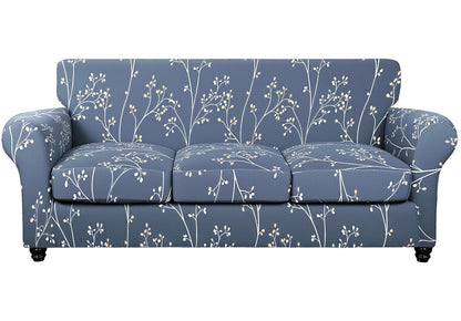 SearchI Stretch Sofa Cover Printed Couch Cover, Floral Pattern 4 Pieces Sofa Slipcover with 3 Separate Cushion Cover, Washable Furniture Protector for Living Room(Sofa, Yellow+Flower)
