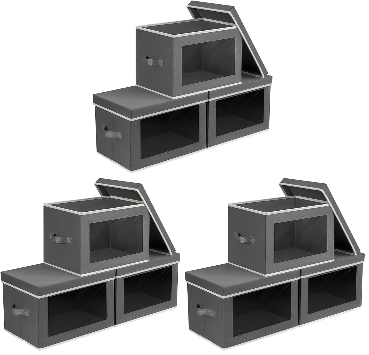 Homsorout Storage Bins with Lids, 4 Pack Large Storage Cubes with Window, Closet Bins with Lids & Handles, Fabric Box for Organizing Clothes, Towels, Books, Beige