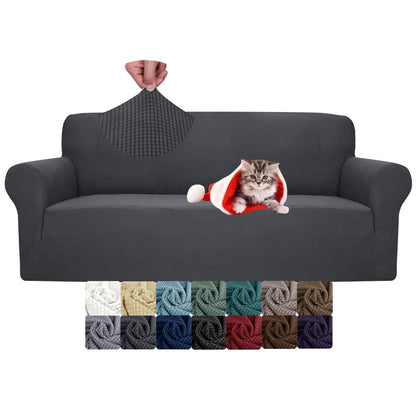 JIVINER High Stretch Couch Covers for 3 Cushion Couch 1-Piece Jacquard Sofa Slipcovers Anti Slip Sofa Cover with Elastic Bottom Furniture Protector for Kids Pets (Sofa, Light Gray and White)
