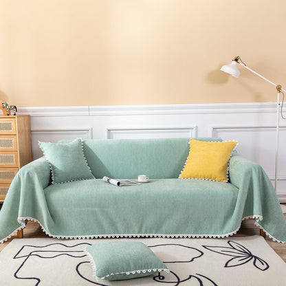 HANDONTIME Green Sofa Cover Vintage Couch Cover for Dogs 91" X150" Couch Cushion Covers with Tassel Herringbone Sofa Cover Boho Sofa Covers for 3 Cushion Couch Chenille Soft Loveseat Sofa Covers