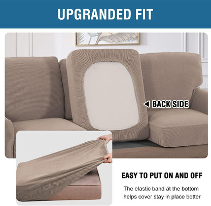 H.VERSAILTEX Multi-Pieces Sofa Covers Stretch Couch Covers Form Fitted Seats and Back Cushions Covers (3 Seat Covers Plus 3 Back Cusion Covers, Bonus 2 Armrest Covers), Sand