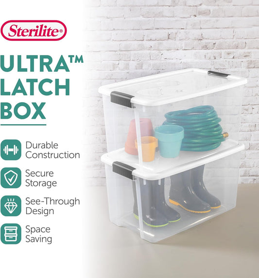 Sterilite Ultra Latch Box with Lids for Home and Office, 70 Quart, 4-Pack