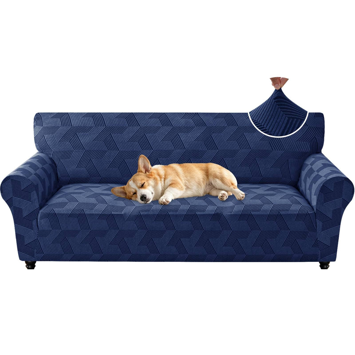 ZNSAYOTX Stretch Couch Covers for 3 Cushion Couch, 1-Piece Sofa Cover Slipcover Pet Friendly, Furniture Protector with Elastic Bottom for Dogs Geometrical Jacquard Fabric (Large, Light Grey)