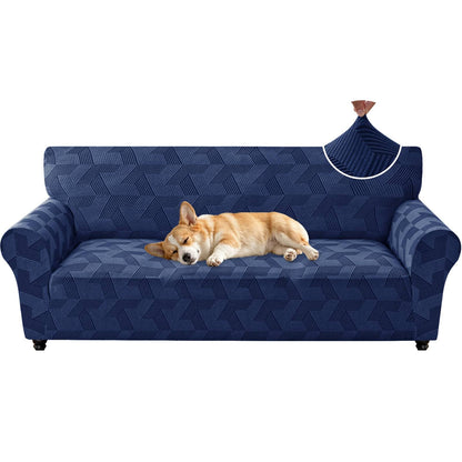 ZNSAYOTX Stretch Couch Covers for 3 Cushion Couch, 1-Piece Sofa Cover Slipcover Pet Friendly, Furniture Protector with Elastic Bottom for Dogs Geometrical Jacquard Fabric (Large, Light Grey)