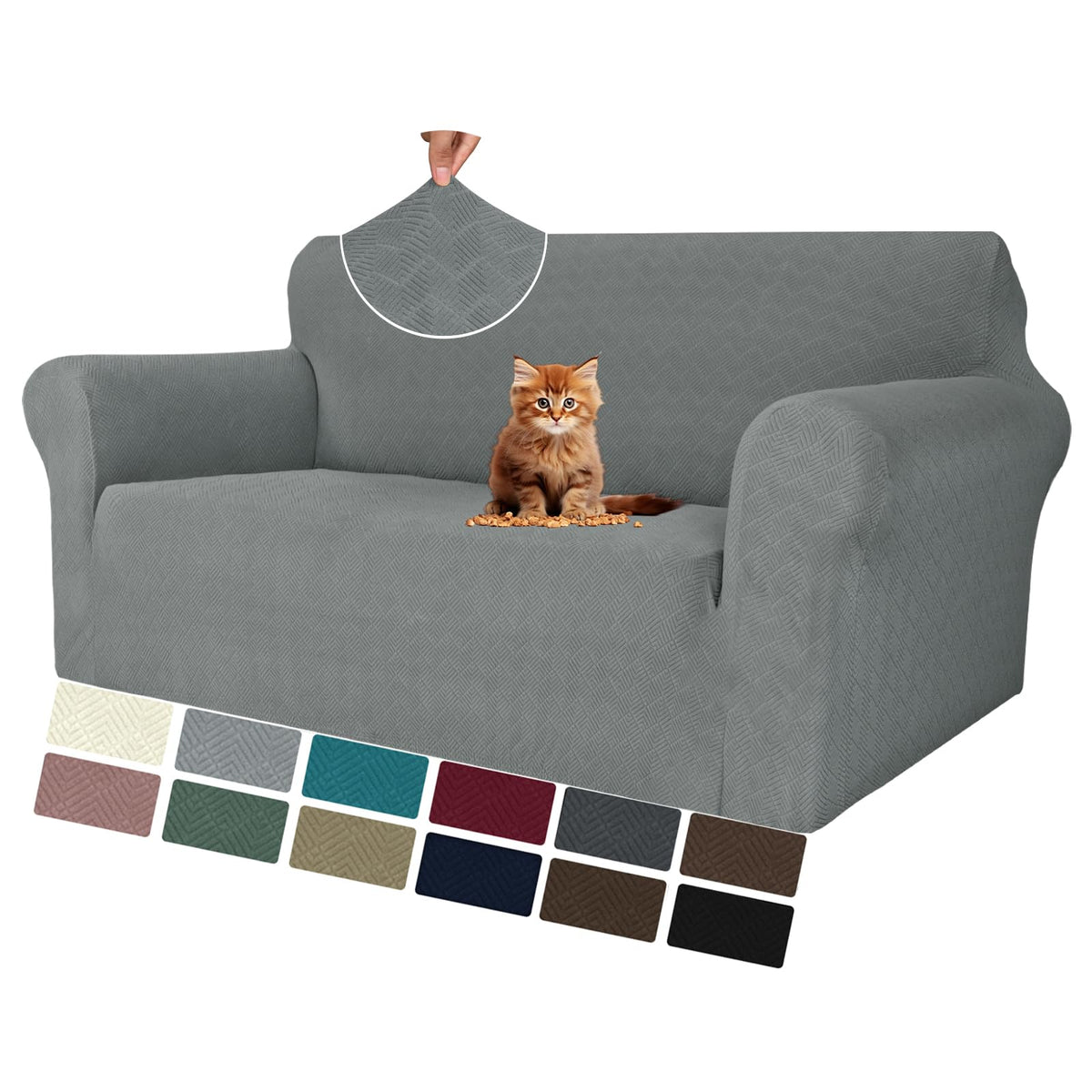MAXIJIN Super Stretch Couch Cover for 3 Cushion Couch, 1-Piece Universal Sofa Covers Living Room Jacquard Spandex Furniture Protector Dogs Pet Friendly Fitted (Large, Gray)
