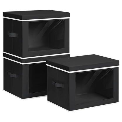 Homsorout Storage Bins with Lids, 4 Pack Large Storage Cubes with Window, Closet Bins with Lids & Handles, Fabric Box for Organizing Clothes, Towels, Books, Beige