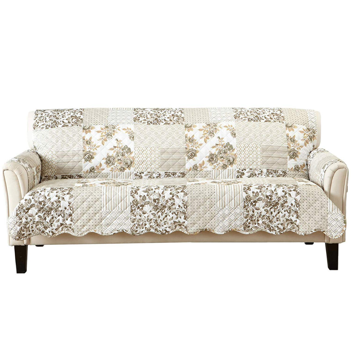 Great Bay Home Reversible Patchwork Sofa Cover - Washable Slipcover Furniture Protector with Elastic Straps - Perfect for Kids & Pets - Box-Stitched Detail (Taupe)