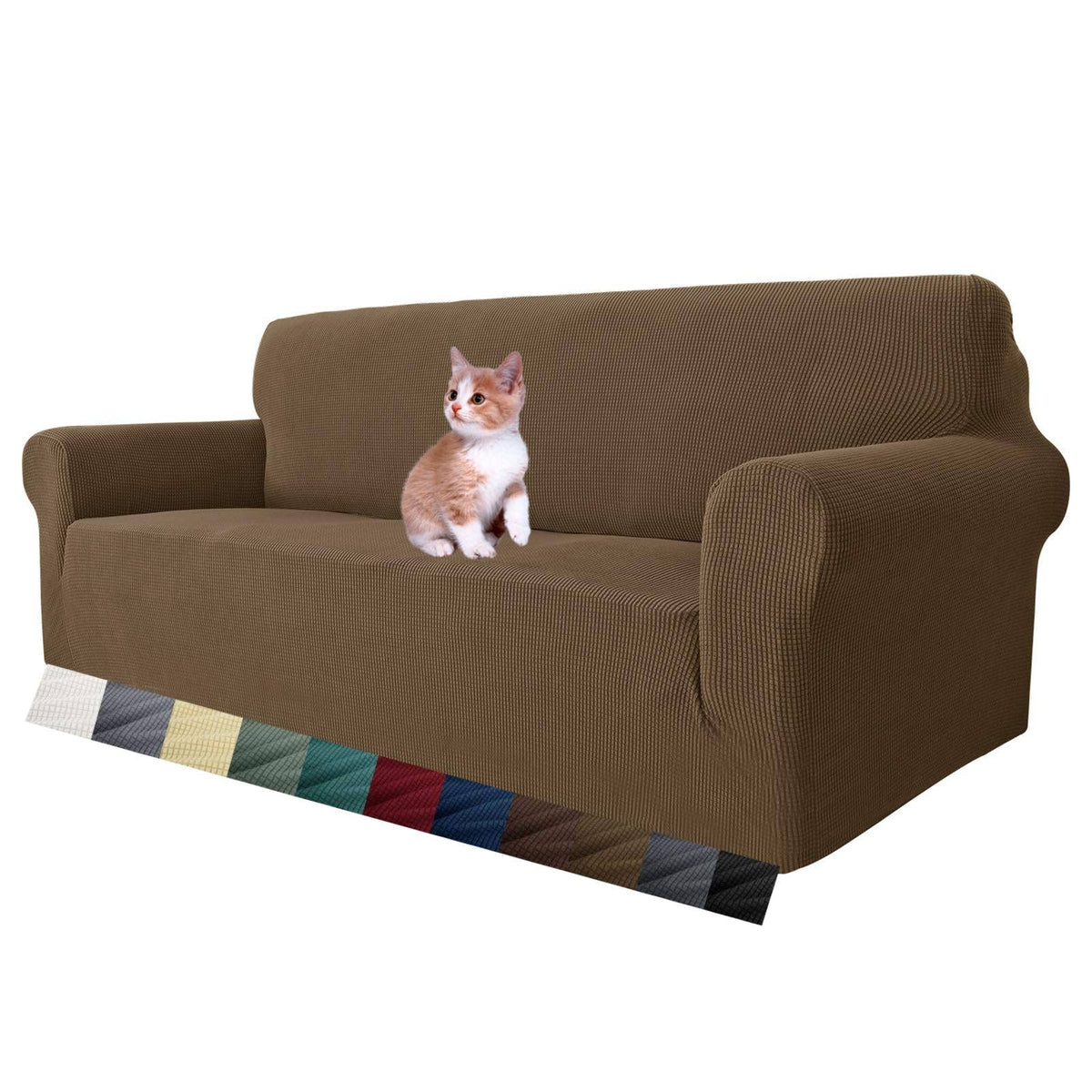 MAXIJIN Super Stretch Couch Cover for 3 Cushion Couch, 1-Piece Universal Sofa Covers Living Room Jacquard Spandex Furniture Protector Dogs Pet Friendly Fitted (Large, Gray)