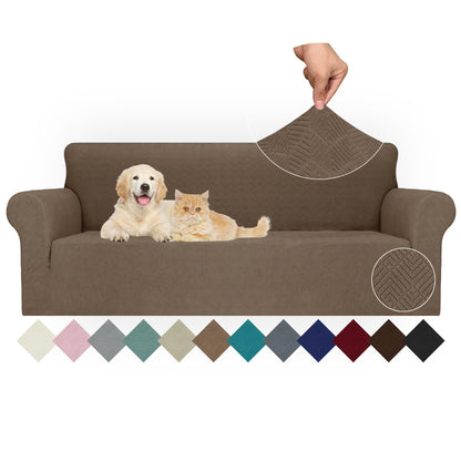 JIVINER High Stretch Couch Covers for 3 Cushion Couch 1-Piece Jacquard Sofa Slipcovers Anti Slip Sofa Cover with Elastic Bottom Furniture Protector for Kids Pets (Sofa, Light Gray and White)