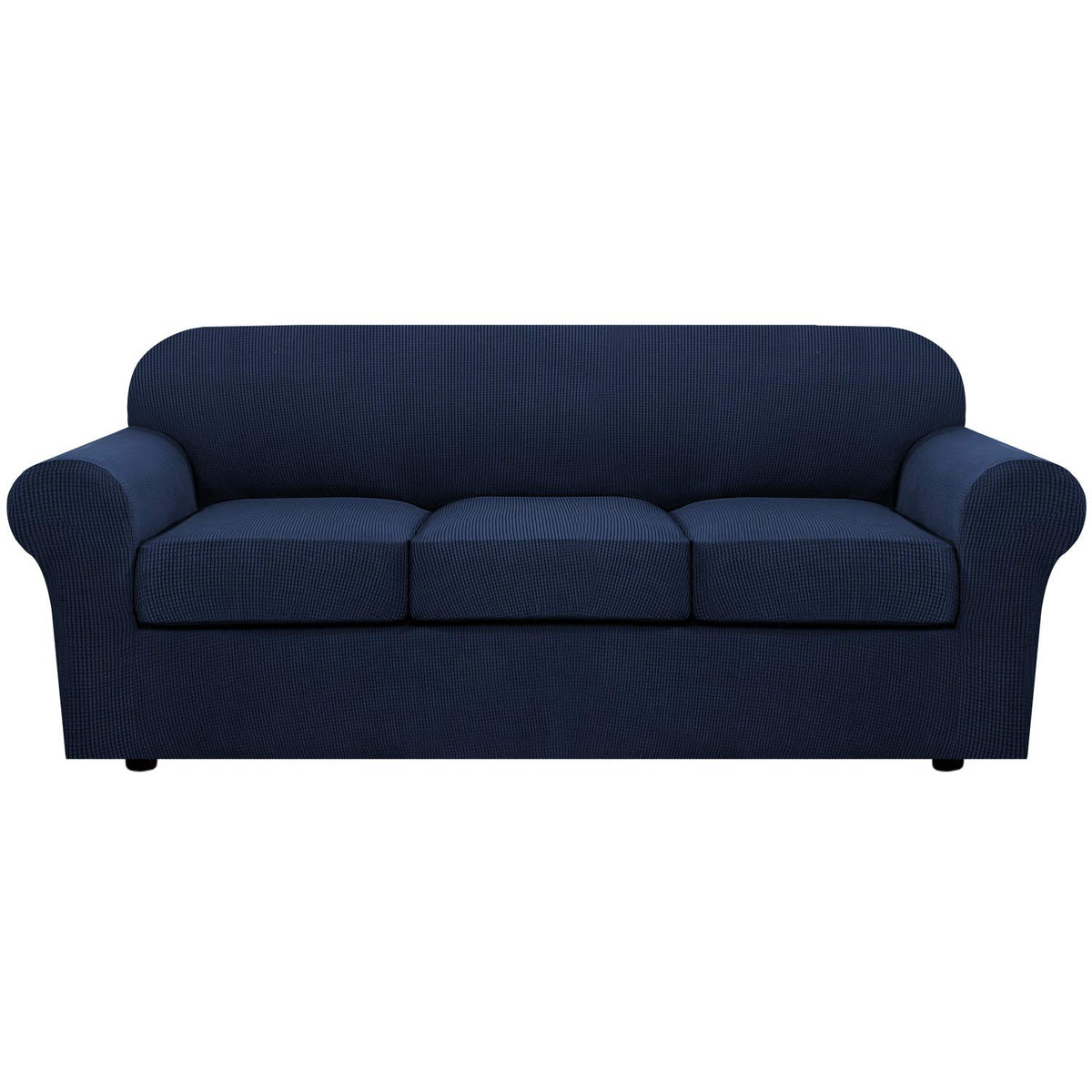 H.VERSAILTEX 4 Piece Stretch Sofa Covers for 3 Cushion Couch Covers for Living Room Furniture Slipcovers (Base Cover Plus 3 Seat Cushion Covers) Upgraded Thicker Jacquard Fabric (Sofa, Navy)