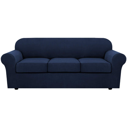 H.VERSAILTEX 4 Piece Stretch Sofa Covers for 3 Cushion Couch Covers for Living Room Furniture Slipcovers (Base Cover Plus 3 Seat Cushion Covers) Upgraded Thicker Jacquard Fabric (Sofa, Navy)
