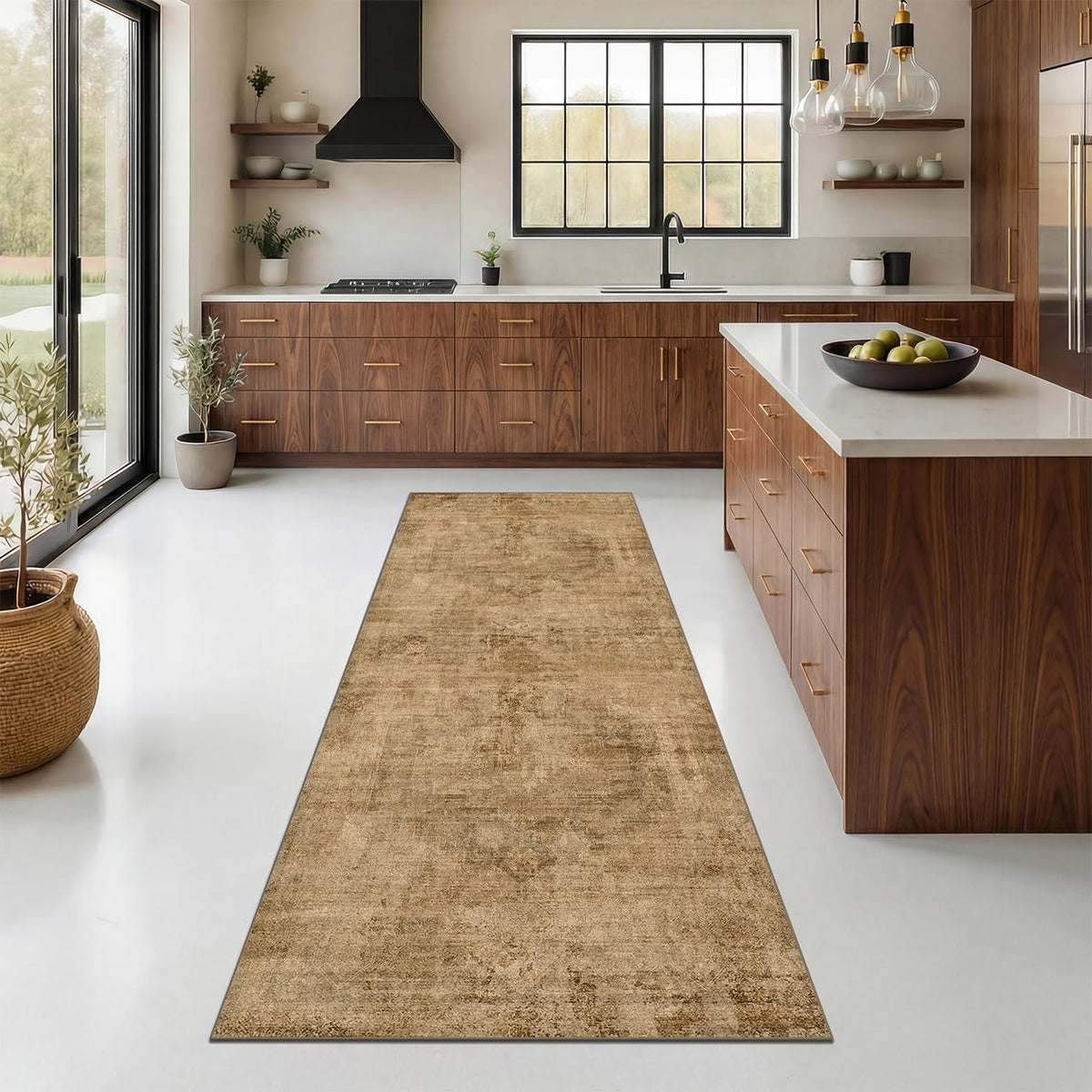 Farmhouse 8x10 Washable Area Rugs for Living Room, Neutral Taupe Brown Abstract Rug for Dining Room and Bedroom, Soft Foldable Low Pile Carpet, Stain Resistant Non-Slip Backing, Distressed Design